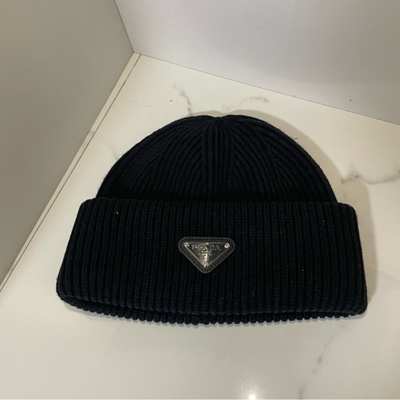 Prada Black Ribbed Knit Beanie - Picture 3 of 6